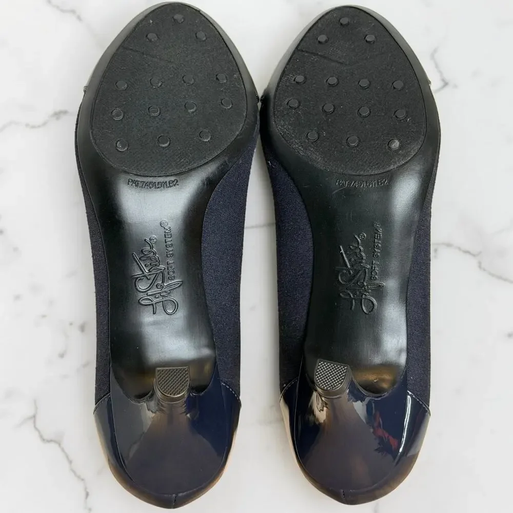 LifeStride Parigi Stretch Pumps Sz 7M Navy Blue Cap Toe 2.8